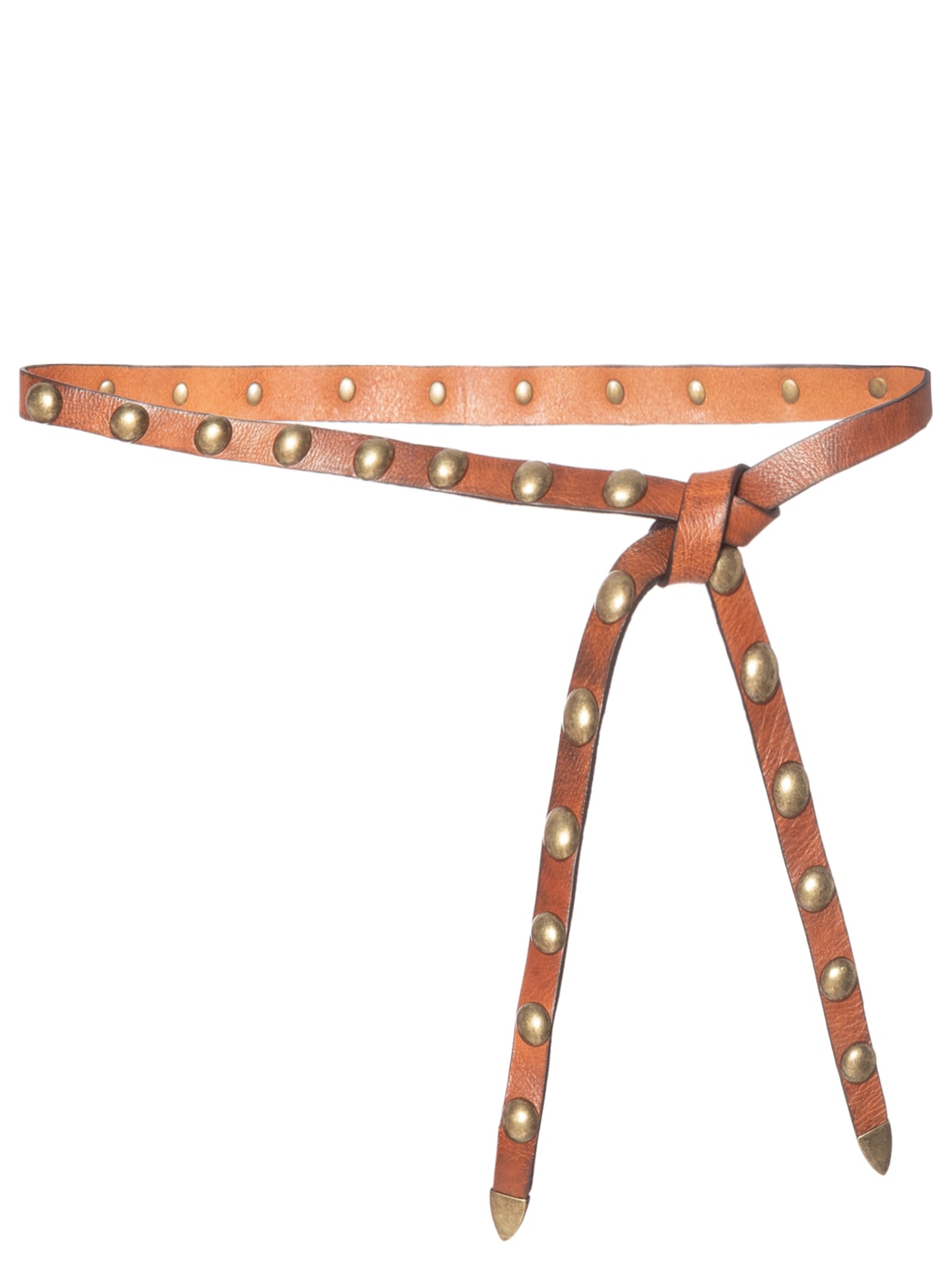 Cinto Feminino Couro Amarração Chatons Dourados - Marrom