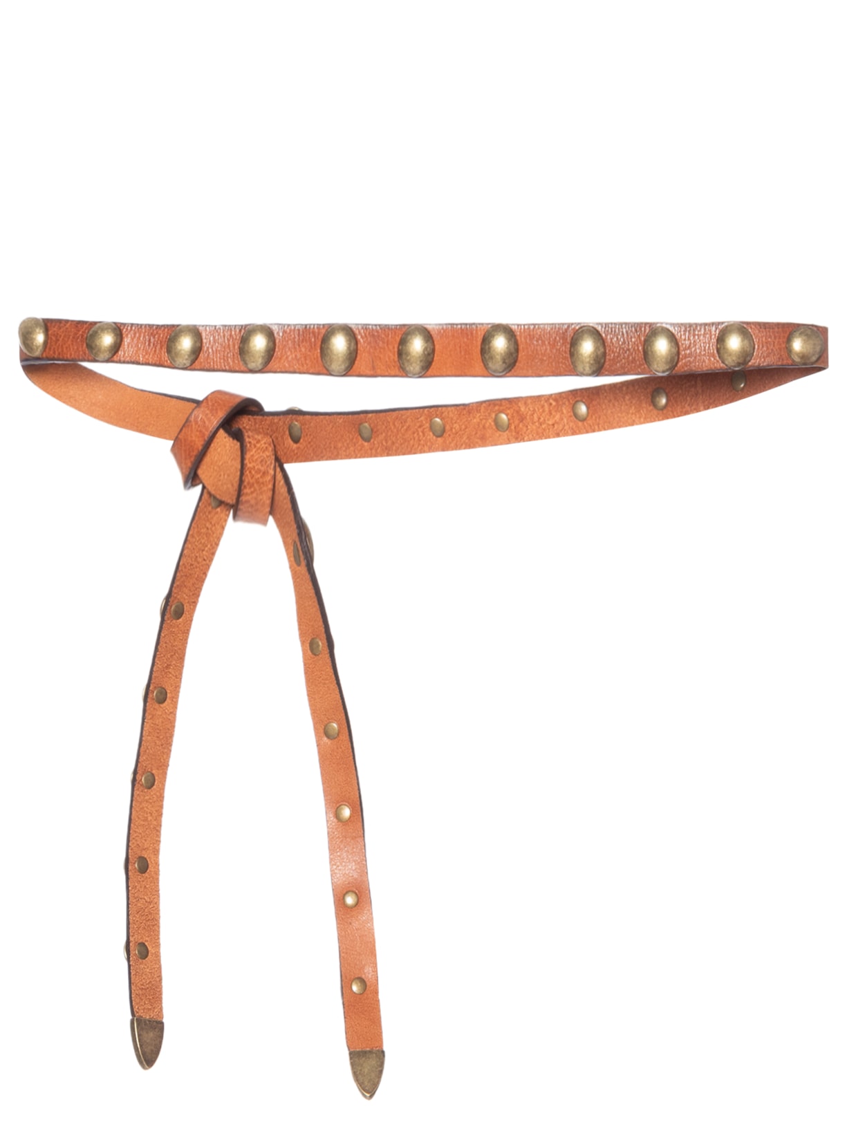 Cinto Feminino Couro Amarração Chatons Dourados Marrom Maria Filó