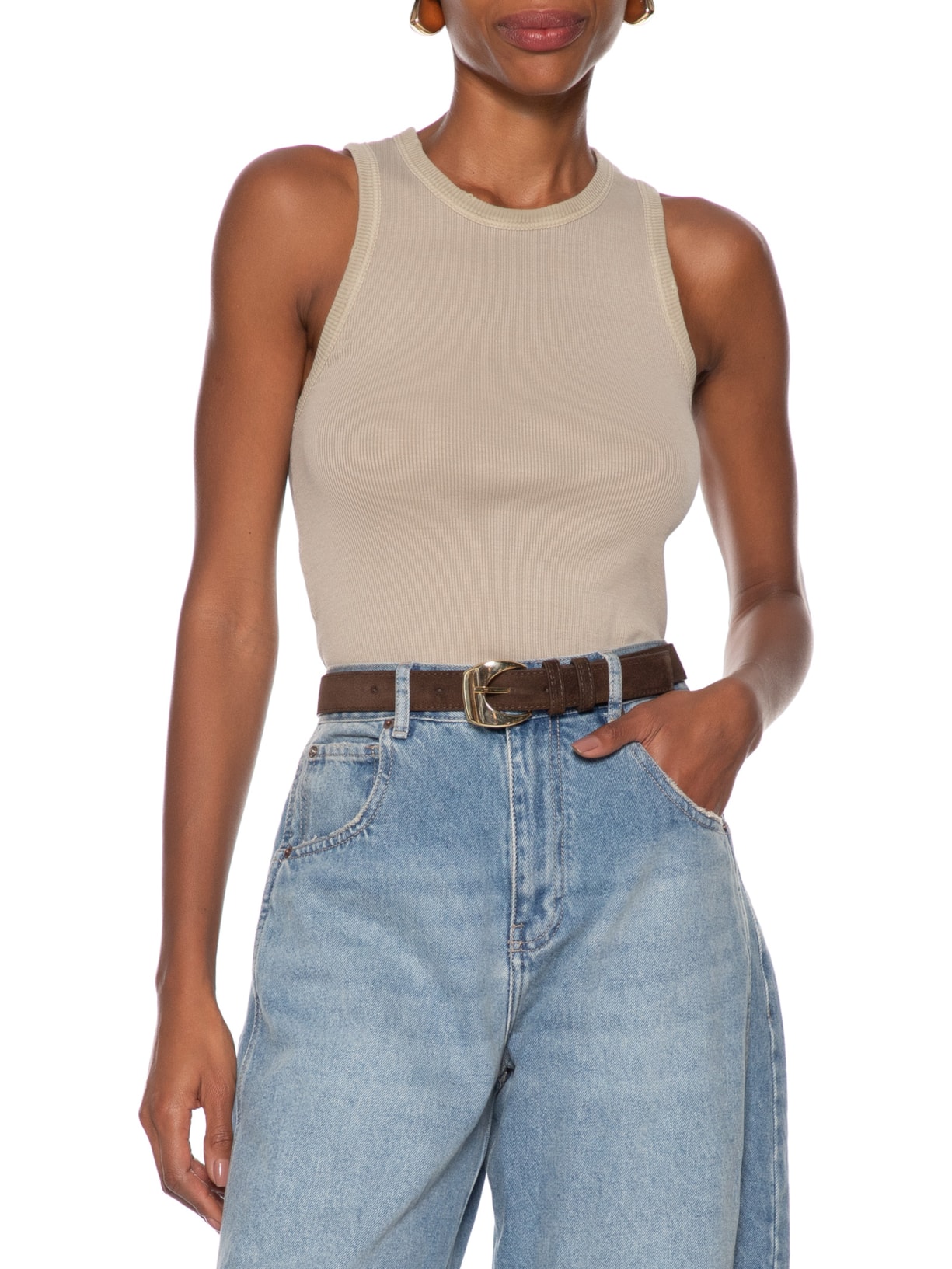 Cinto Feminino Couro Camurça Marrom Market 33