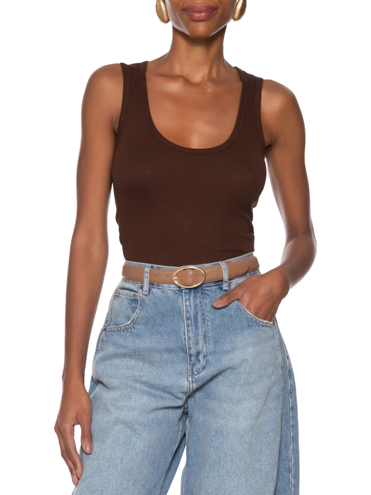 Cinto Feminino Couro Com Fivela De Metal Bege Basiq