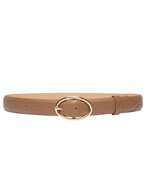 Cinto Feminino Couro Com Fivela De Metal - Bege
