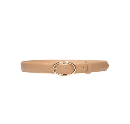 Cinto Feminino Couro Com Fivela De Metal - Bege