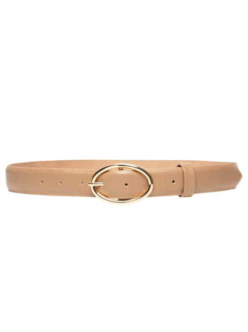 Cinto Feminino Couro Com Fivela De Metal - Bege