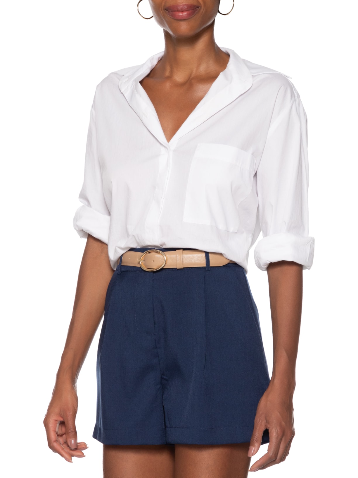 Cinto Feminino Couro Com Fivela De Metal Bege Basiq