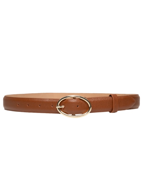 Cinto Feminino Couro Com Fivela De Metal - Marrom