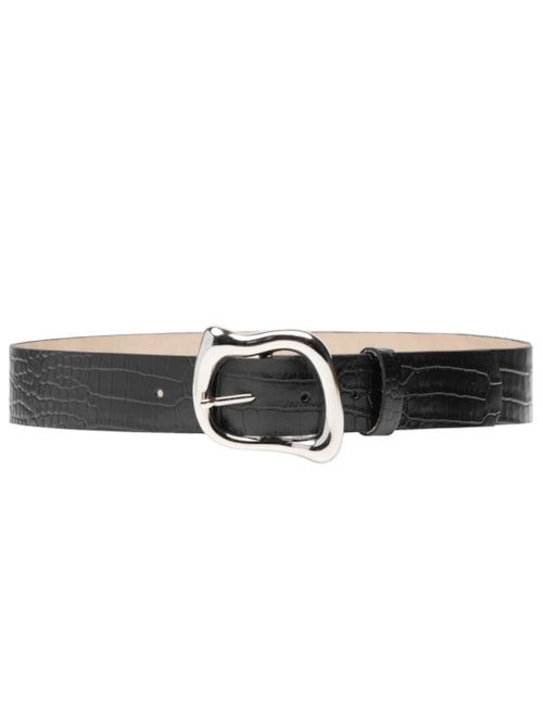 Cinto Feminino Couro Com Fivela De Metal Orgânica - Preto
