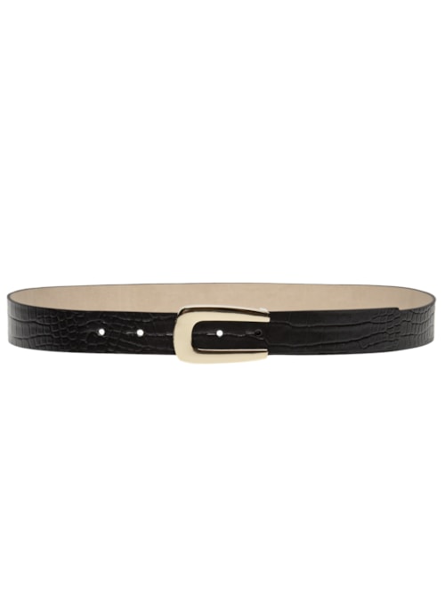 Cinto Feminino Couro Com Fivela Dourada - Preto