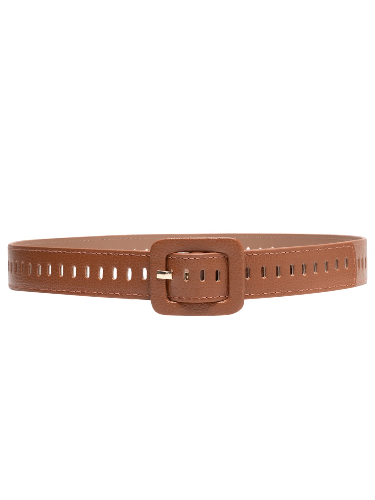 Cinto Feminino Couro Com Fivela Encapada - Bege