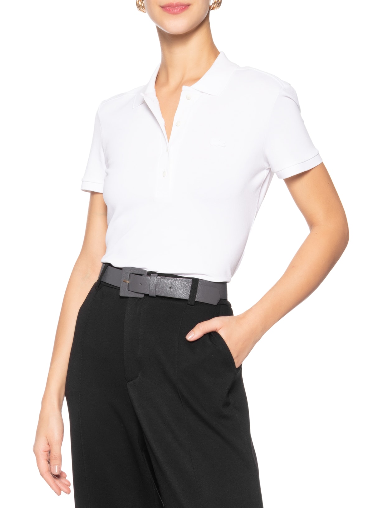 Cinto Feminino Couro Com Fivela Encapada Cinza Basiq