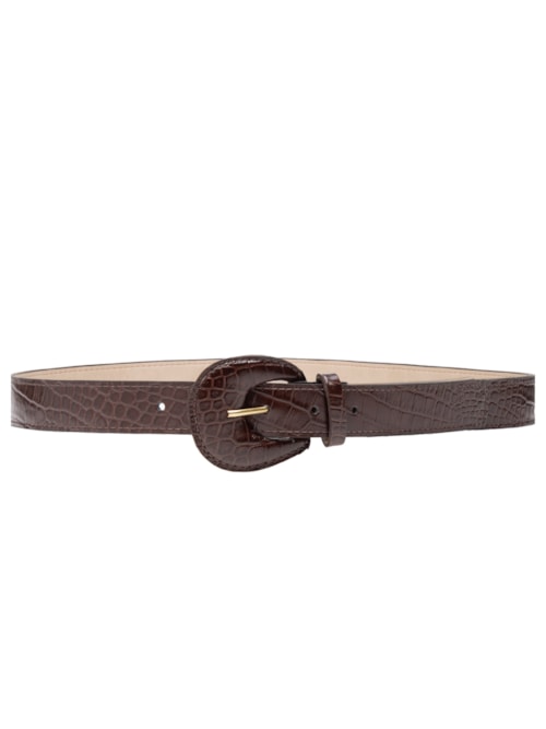 Cinto Feminino Couro Com Fivela Encapada - Marrom