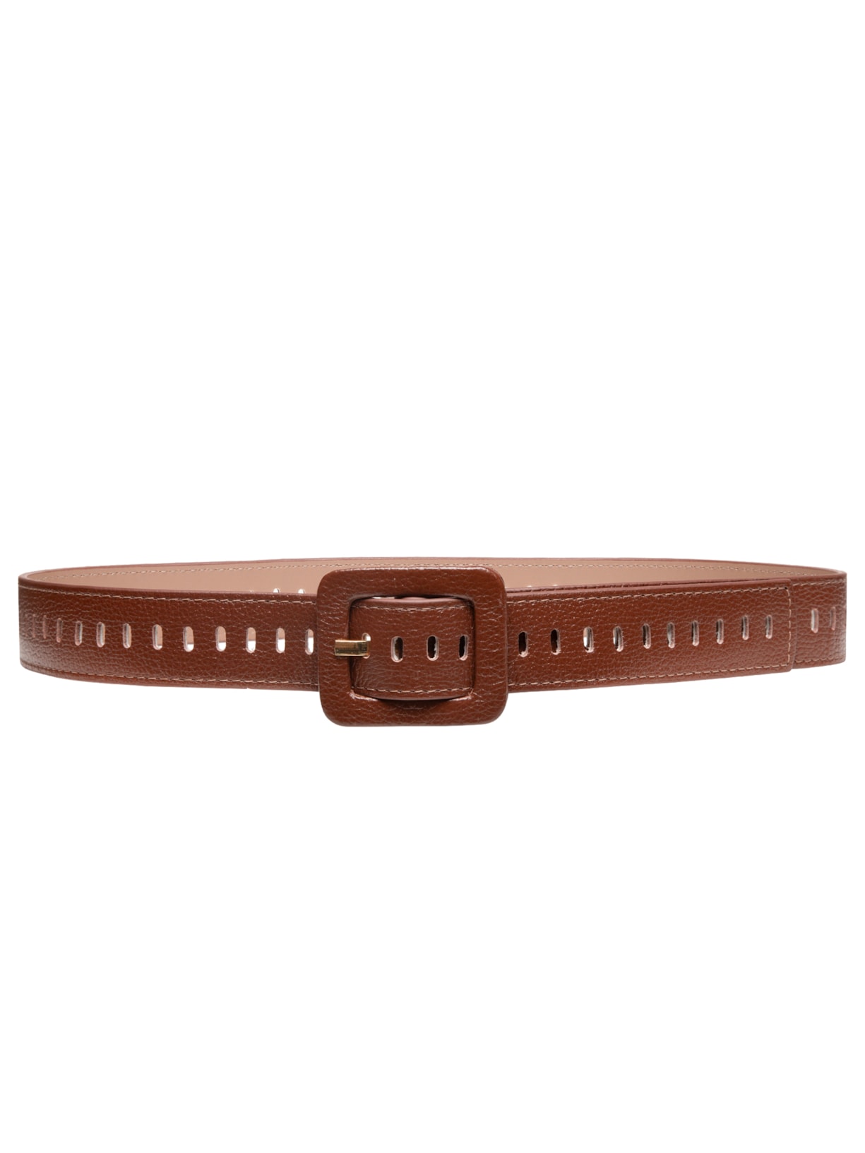 Cinto Feminino Couro Com Fivela Encapada - Marrom