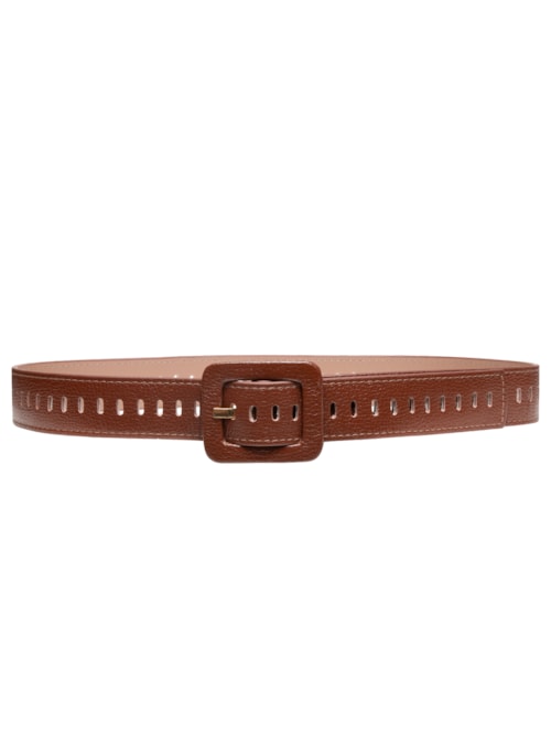 Cinto Feminino Couro Com Fivela Encapada - Marrom