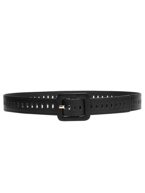 Cinto Feminino Couro Com Fivela Encapada - Preto