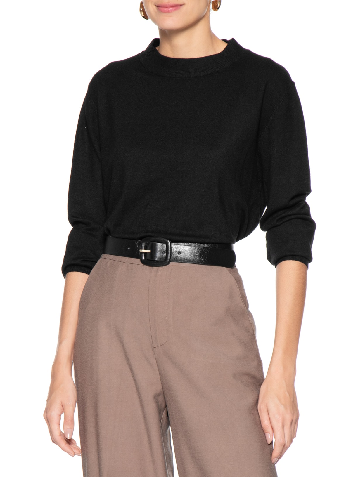 Cinto Feminino Couro Com Fivela Encapada Preto Basiq