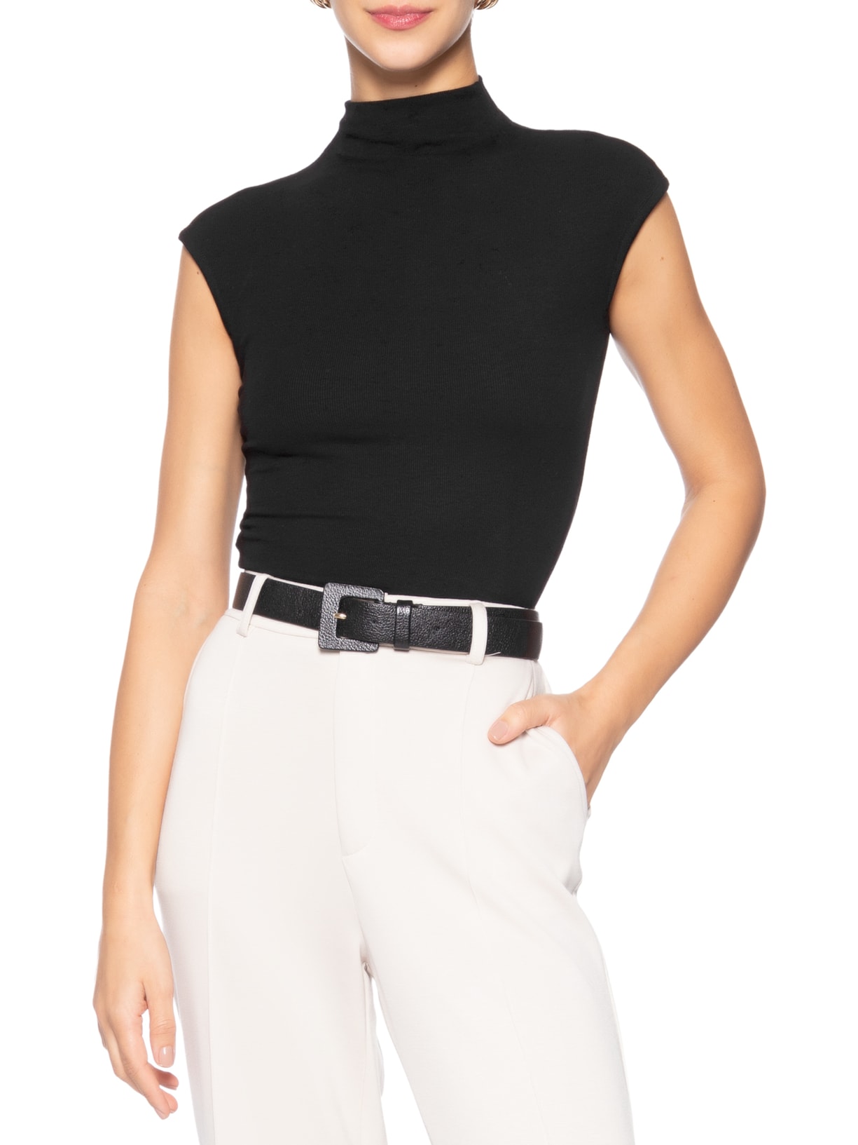 Cinto Feminino Couro Com Fivela Encapada Preto Basiq