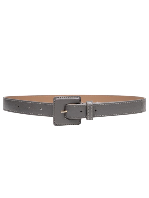 Cinto Feminino Couro Com Fivela Encapada Quadrada - Cinza