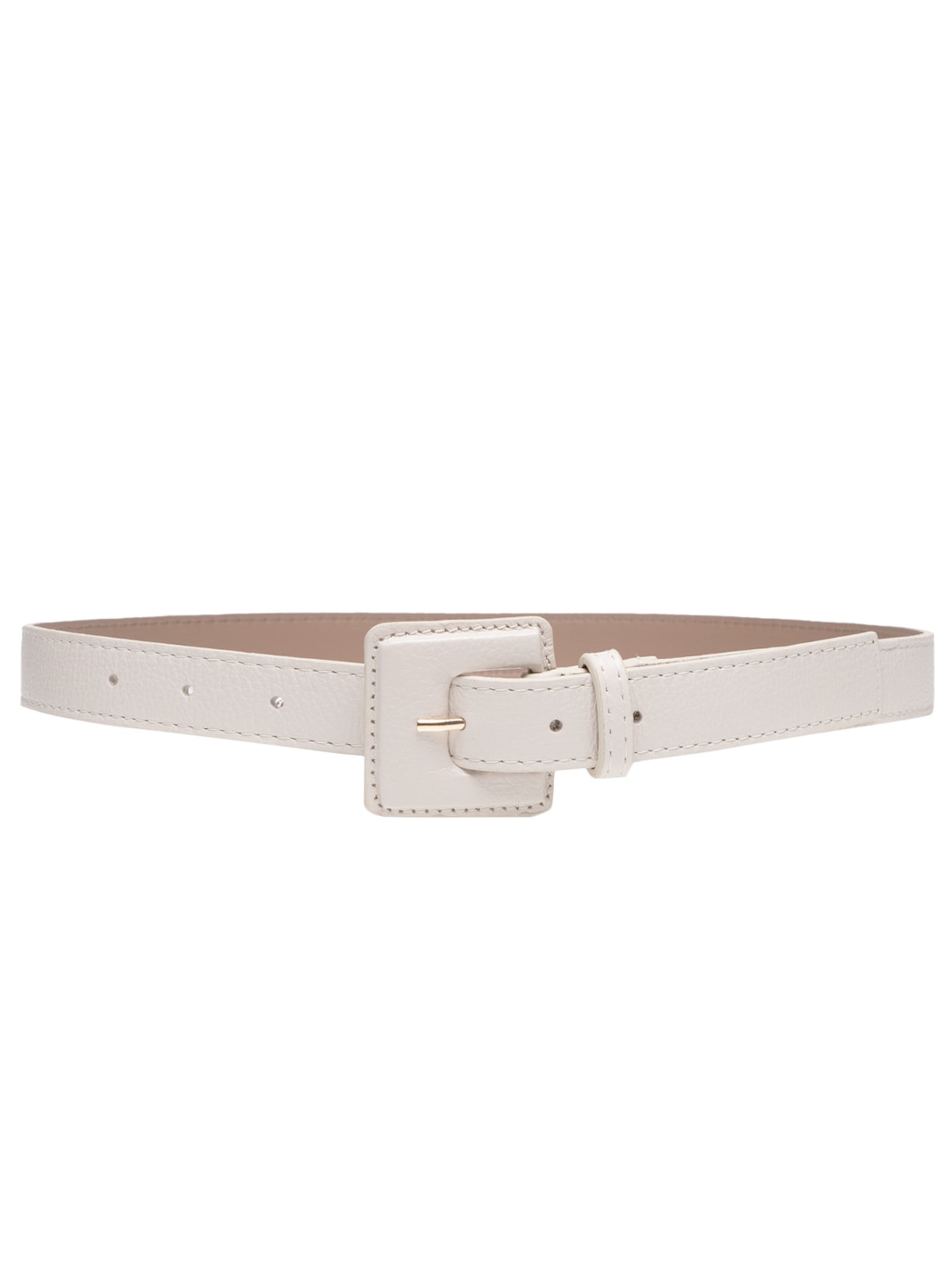 Cinto Feminino Couro Com Fivela Encapada Quadrada - Off White