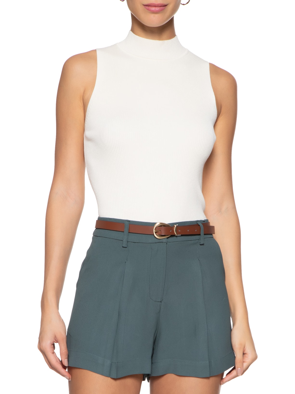 Cinto Feminino Couro Com Fivela Escovada Redonda Marrom   Basiq