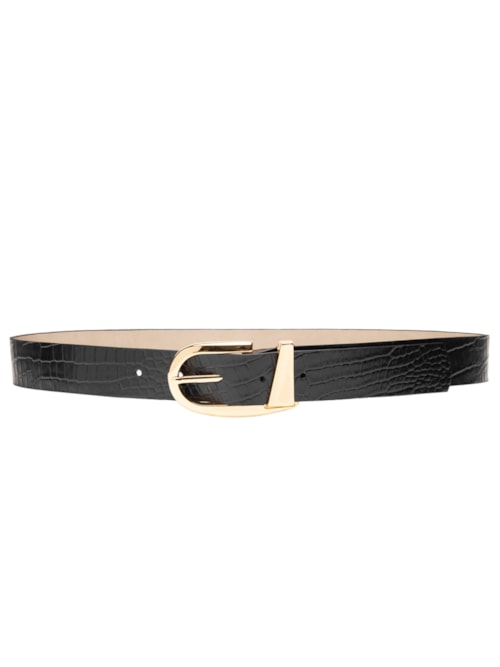 Cinto Feminino Couro Com Fivela Grande - Preto