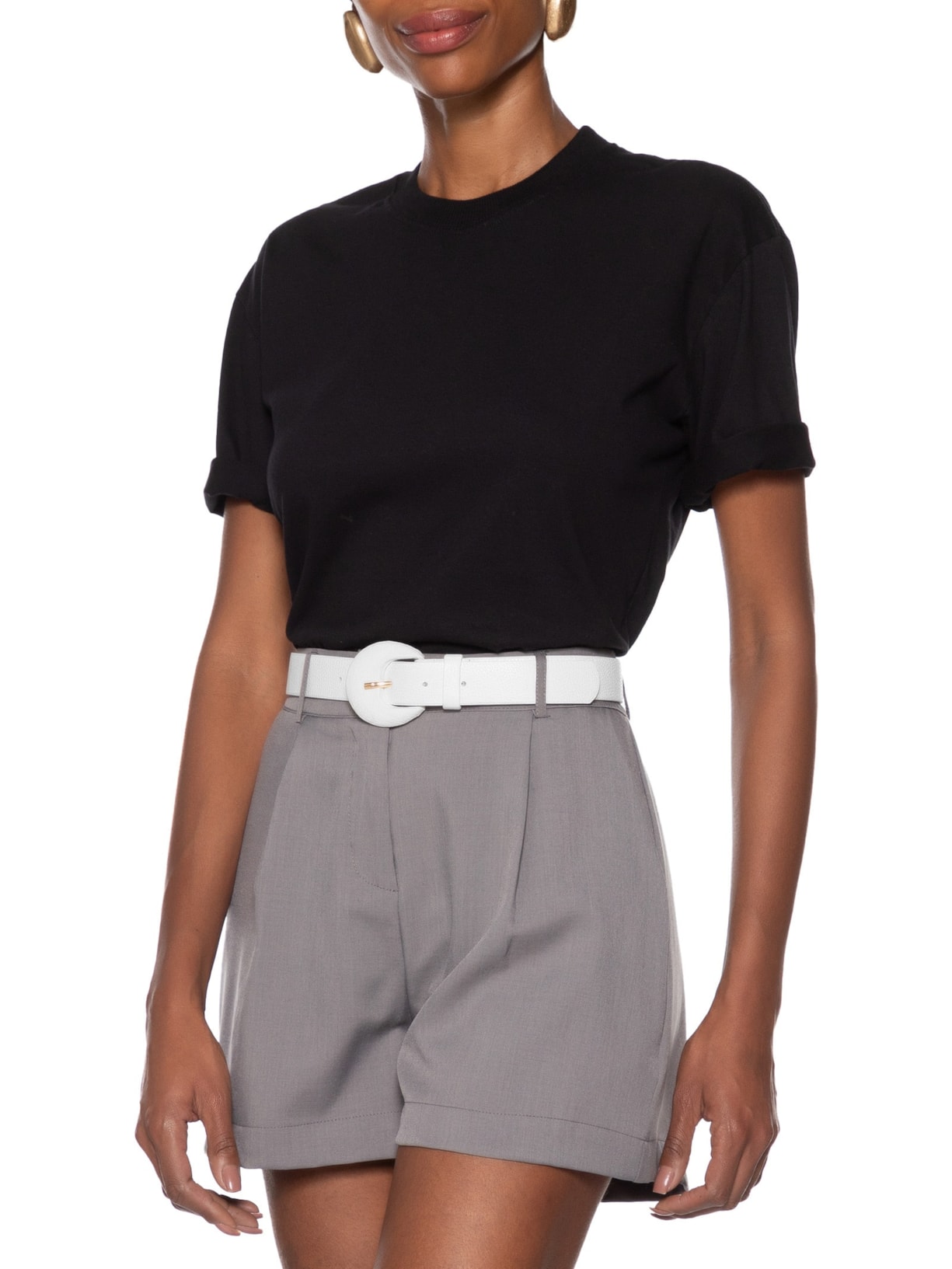 Cinto Feminino Couro Com Fivela Meia Lua Branco Basiq