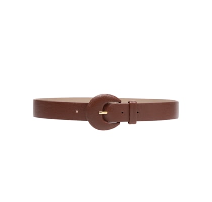 Cinto Feminino Couro Com Fivela Meia Lua Encapada - Marrom