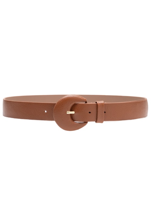 Cinto Feminino Couro Com Fivela Meia Lua Encapada - Marrom