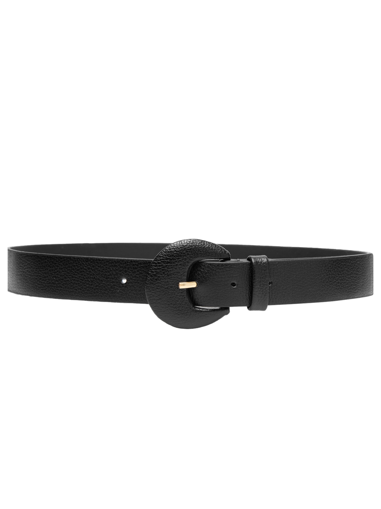 Cinto Feminino Couro Com Fivela Meia Lua Encapada - Preto