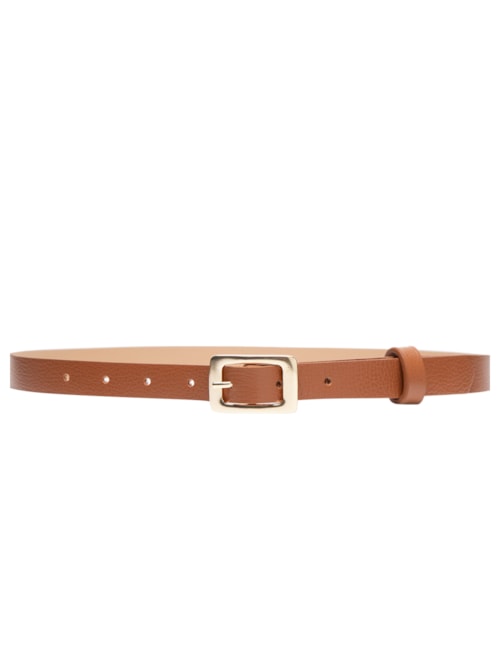 Cinto Feminino Couro Com Fivela Quadrada De Metal - Marrom