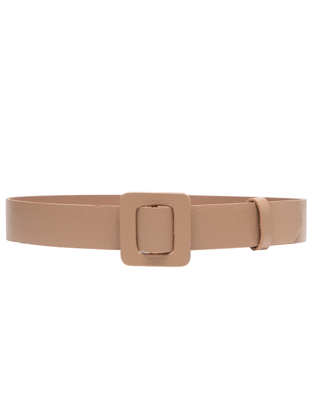 Cinto Feminino Couro Com Fivela Quadrada Encapada - Bege