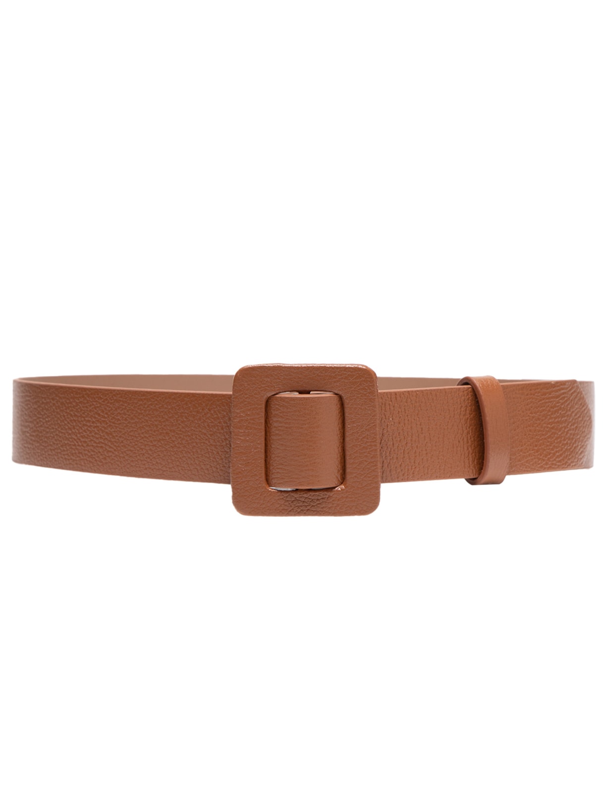 Cinto Feminino Couro Com Fivela Quadrada Encapada Marrom Basiq