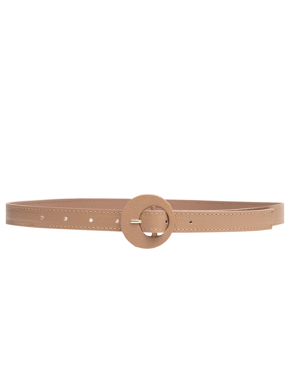 Cinto Feminino Couro Com Fivela Redonda - Bege