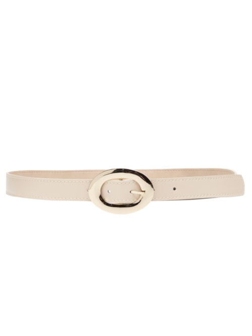 Cinto Feminino Couro Com Fivela Redonda - Bege