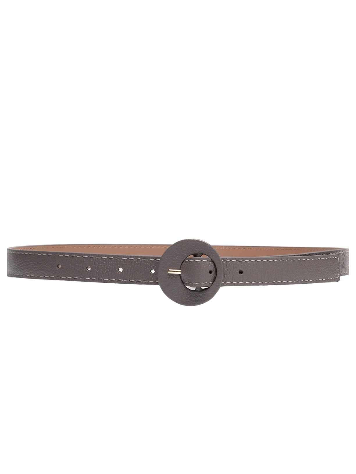 Cinto Feminino Couro Com Fivela Redonda - Cinza