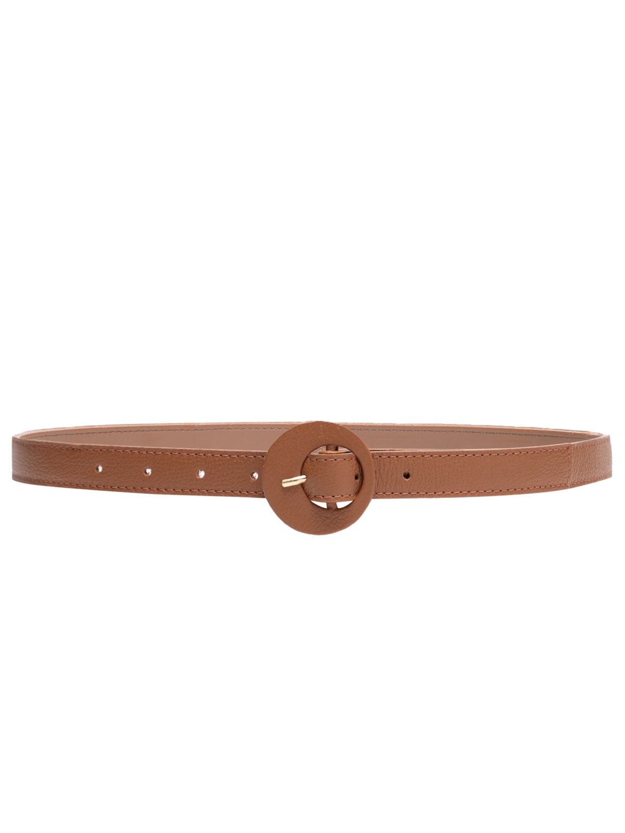 Cinto Feminino Couro Com Fivela Redonda Encapada - Marrom