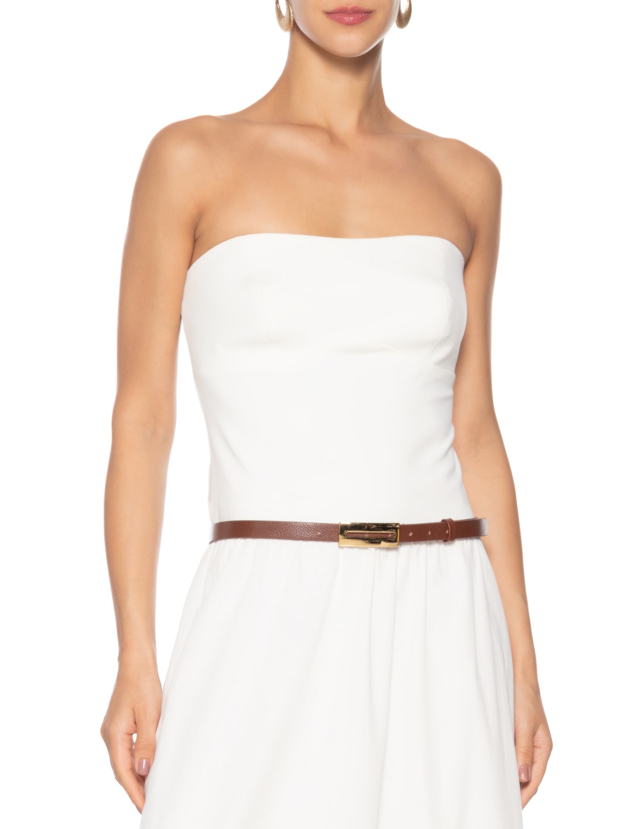 Cinto Feminino Couro Com Fivela Retangular Marrom Market 33