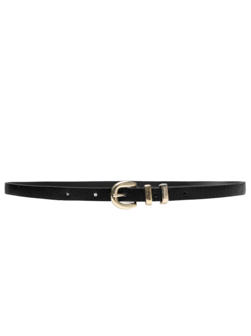 Cinto Feminino Couro Com Passante Duplo E Fivela De Metal - Preto