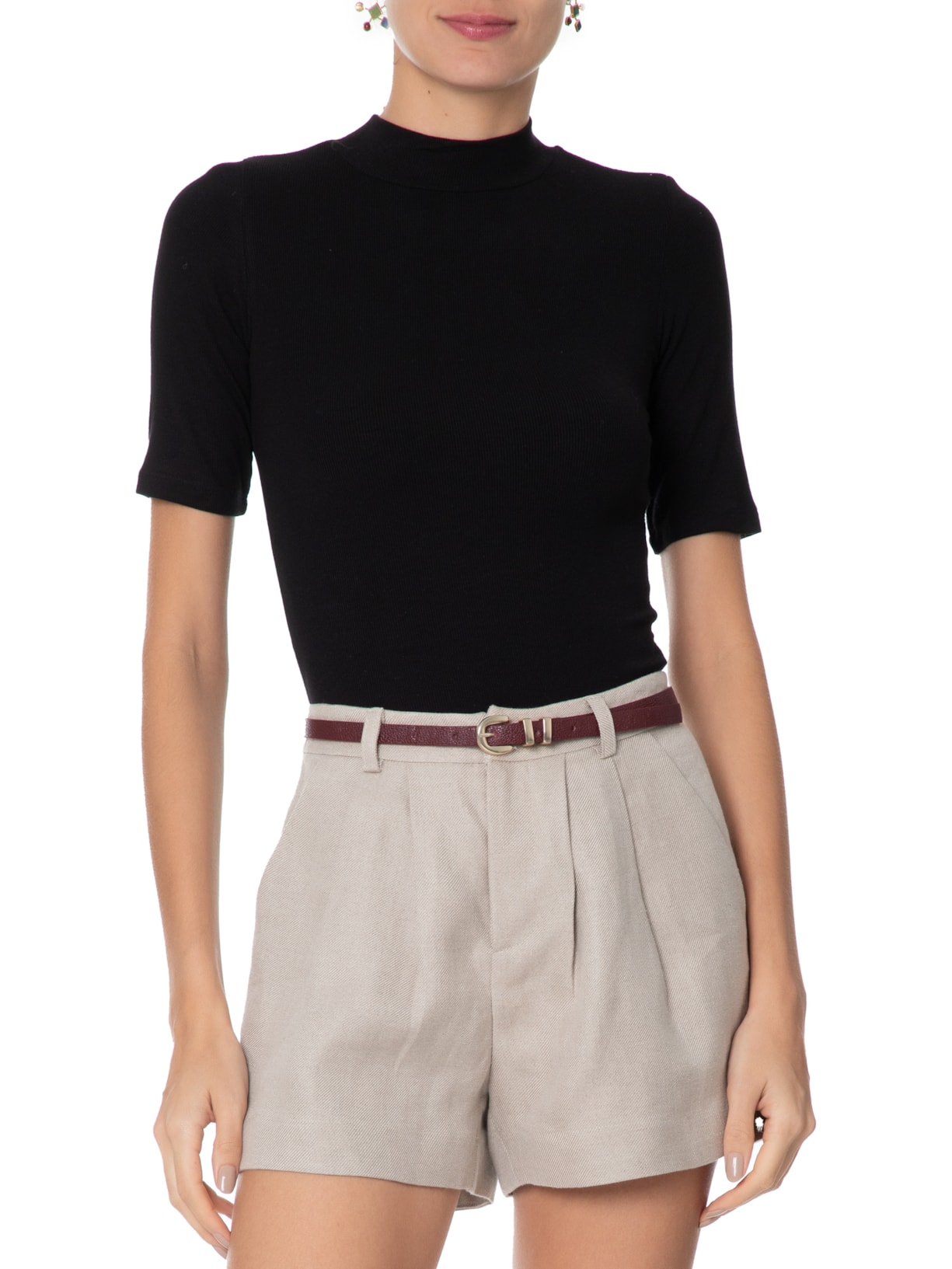 Cinto Feminino Couro Com Passante Duplo E Fivela De Metal Vinho Basiq