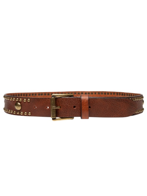 Cinto Feminino Couro Com Rebites - Marrom