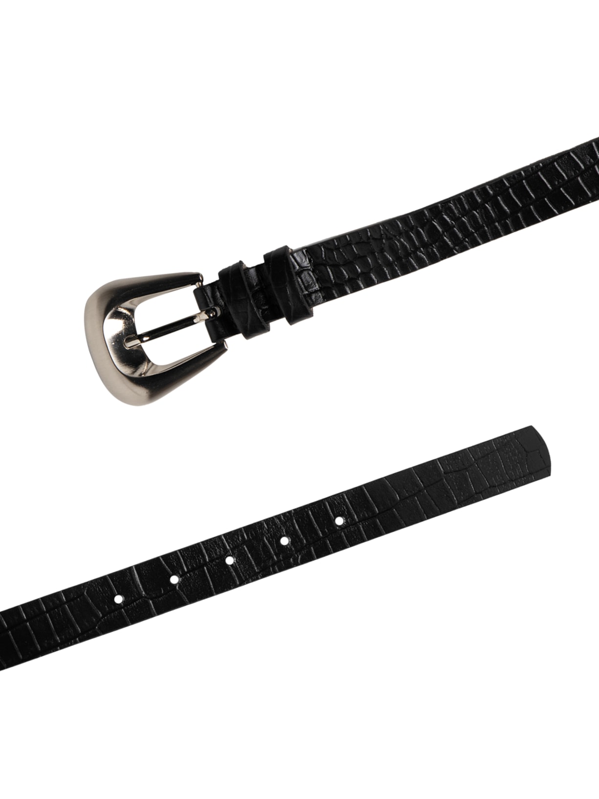 Cinto Feminino Couro Croco Fivela Oval Escovada Preto Basiq