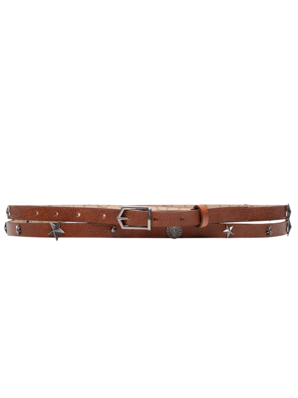 Cinto Feminino Couro Duplo Metais Folk - Marrom