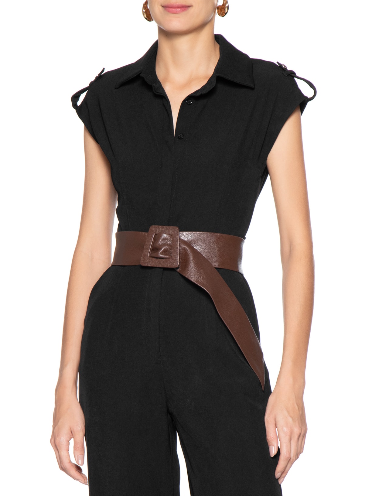 Cinto Feminino Couro Faixa Com Fivela Encapada Marrom Basiq