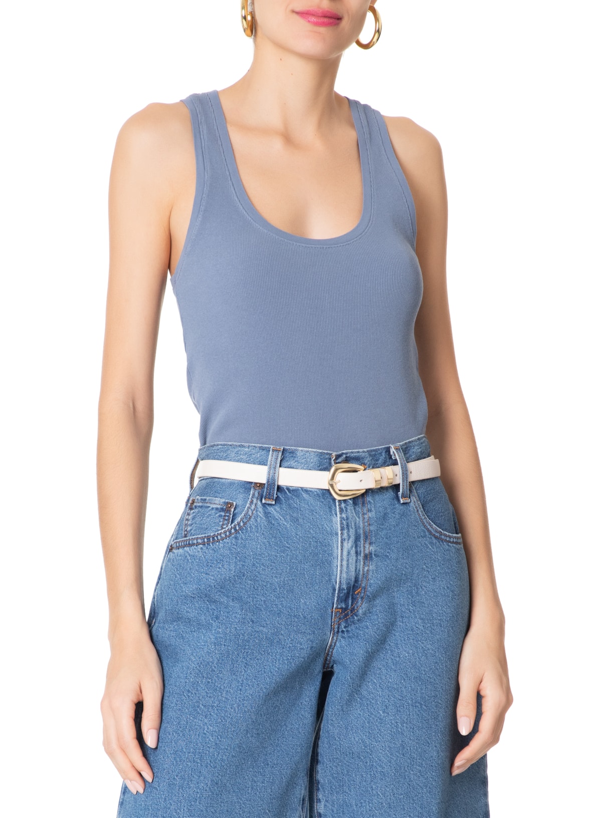 Cinto Feminino Couro Fino Básico Off White Basiq