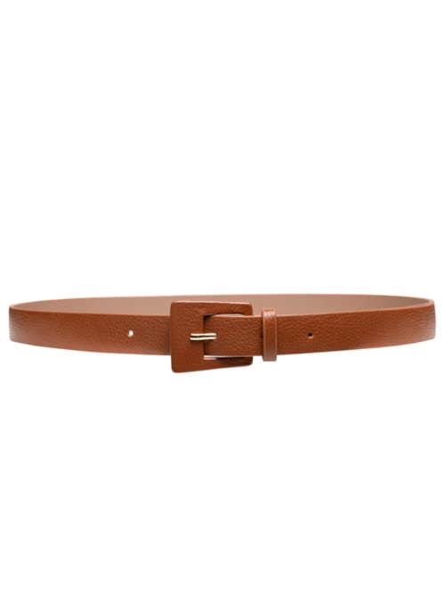 Cinto Feminino Couro Fino Com Fivela Encapada - Bege