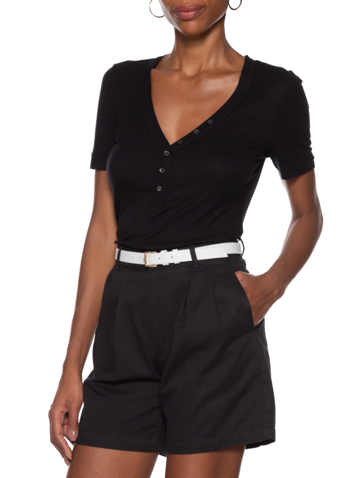 Cinto Feminino Couro Fino Com Fivela Quadrada de Metal Branco Basiq