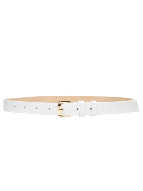 Cinto Feminino Couro Fino Com Fivela Quadrada de Metal - Branco