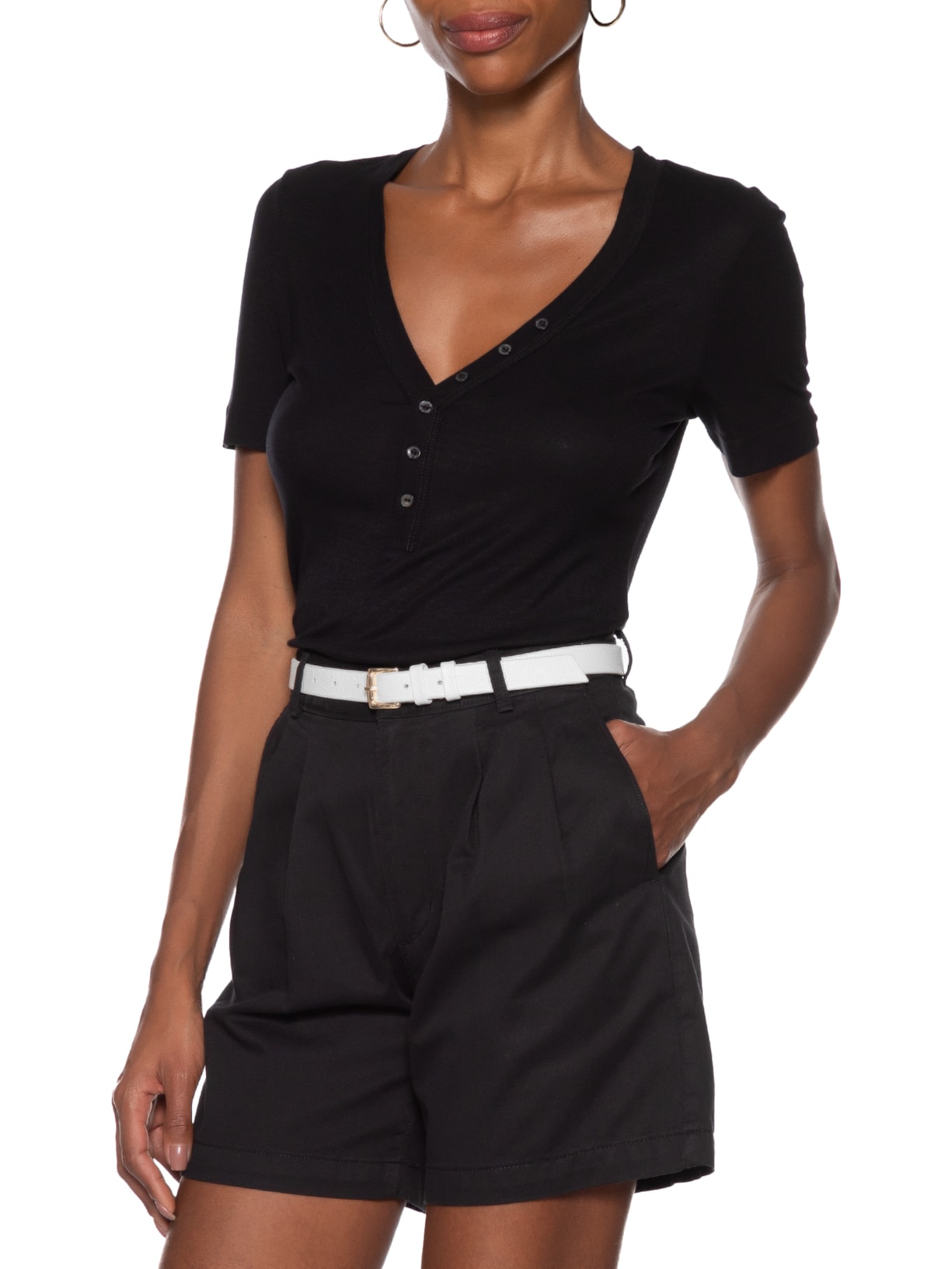 Cinto Feminino Couro Fino Com Fivela Quadrada de Metal Branco Basiq