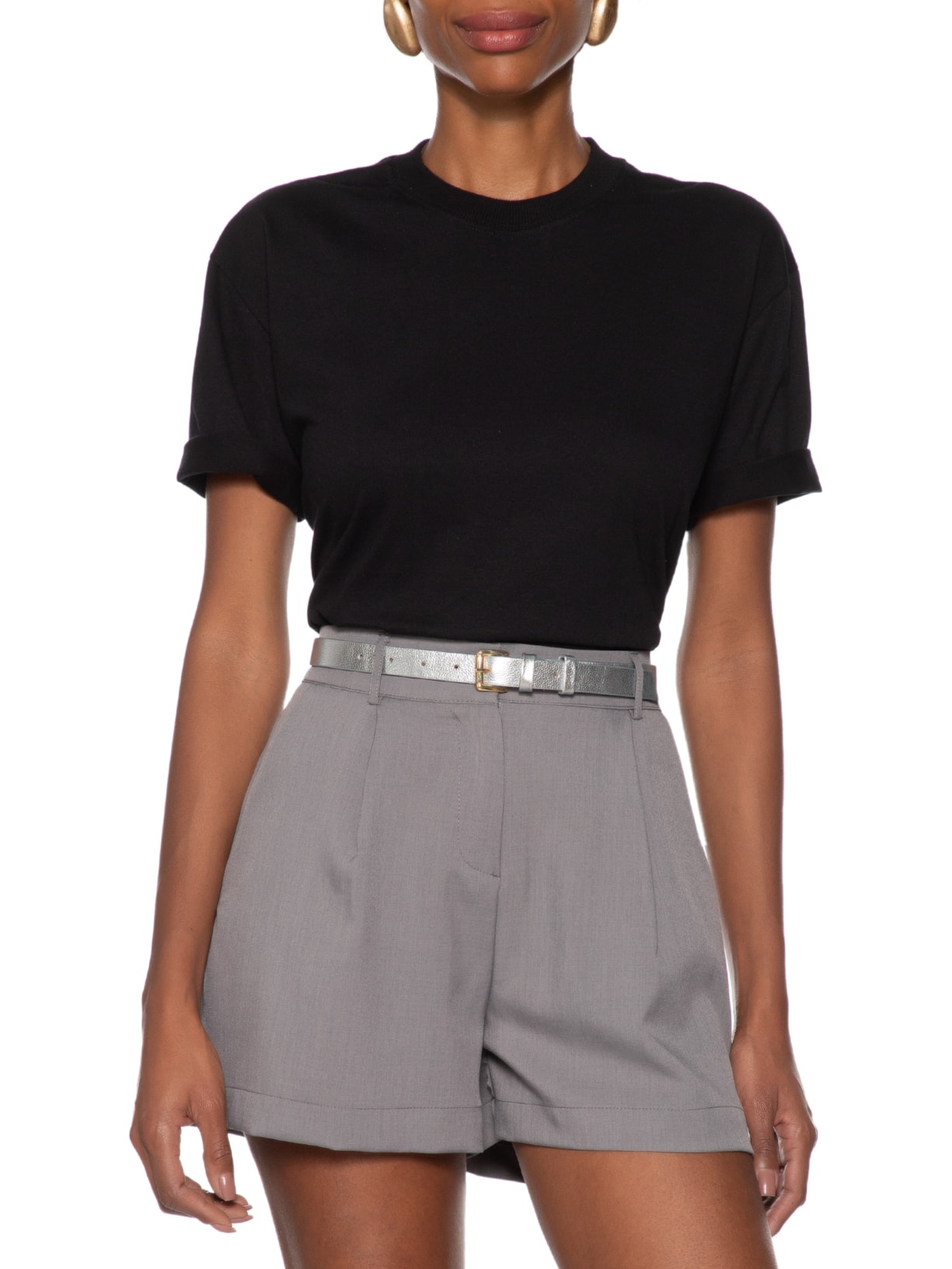 Cinto Feminino Couro Fino Com Fivela Quadrada de Metal Prateado Basiq