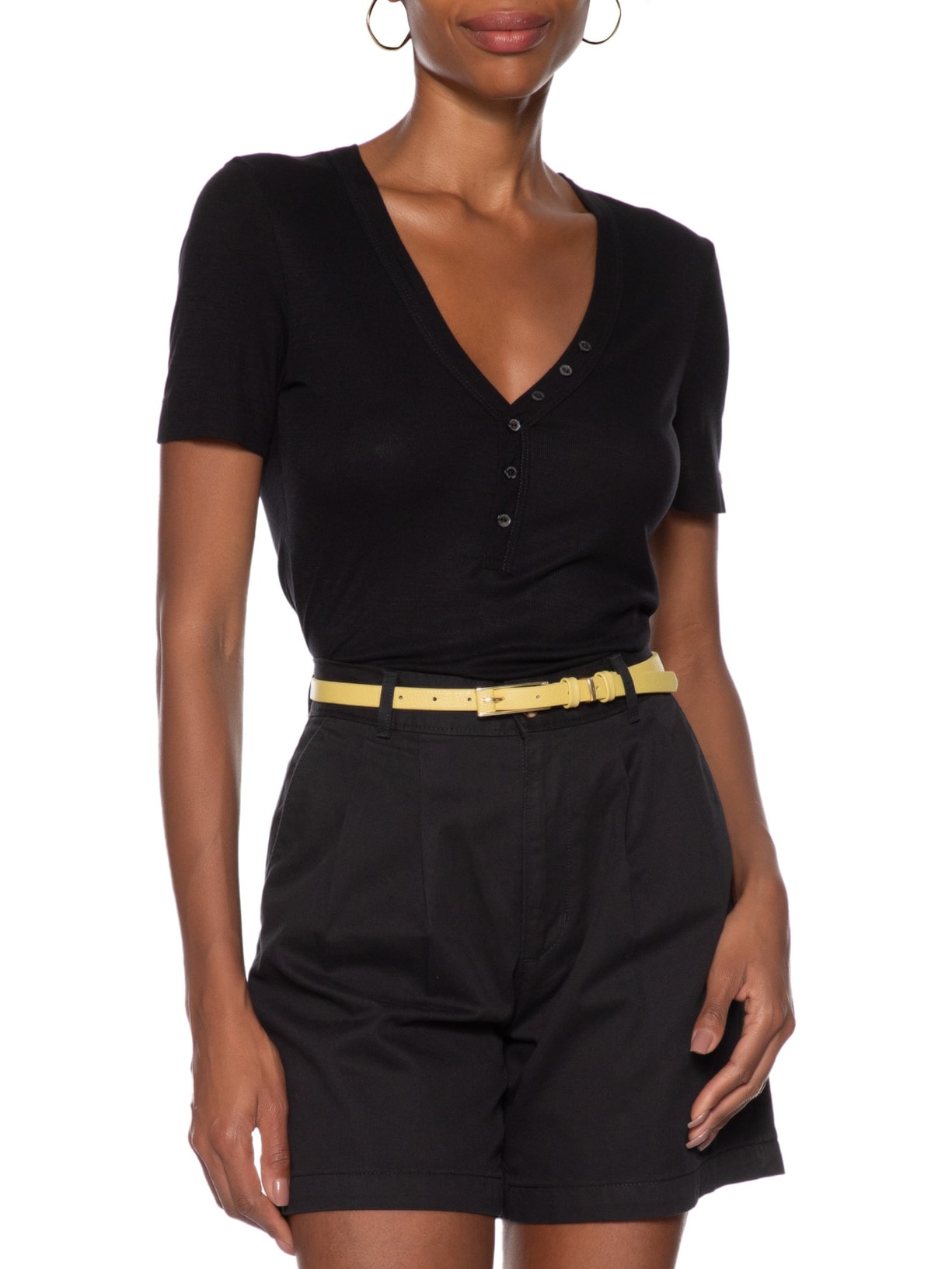 Cinto Feminino Couro Fino Com Fivela Retangular Amarelo Basiq