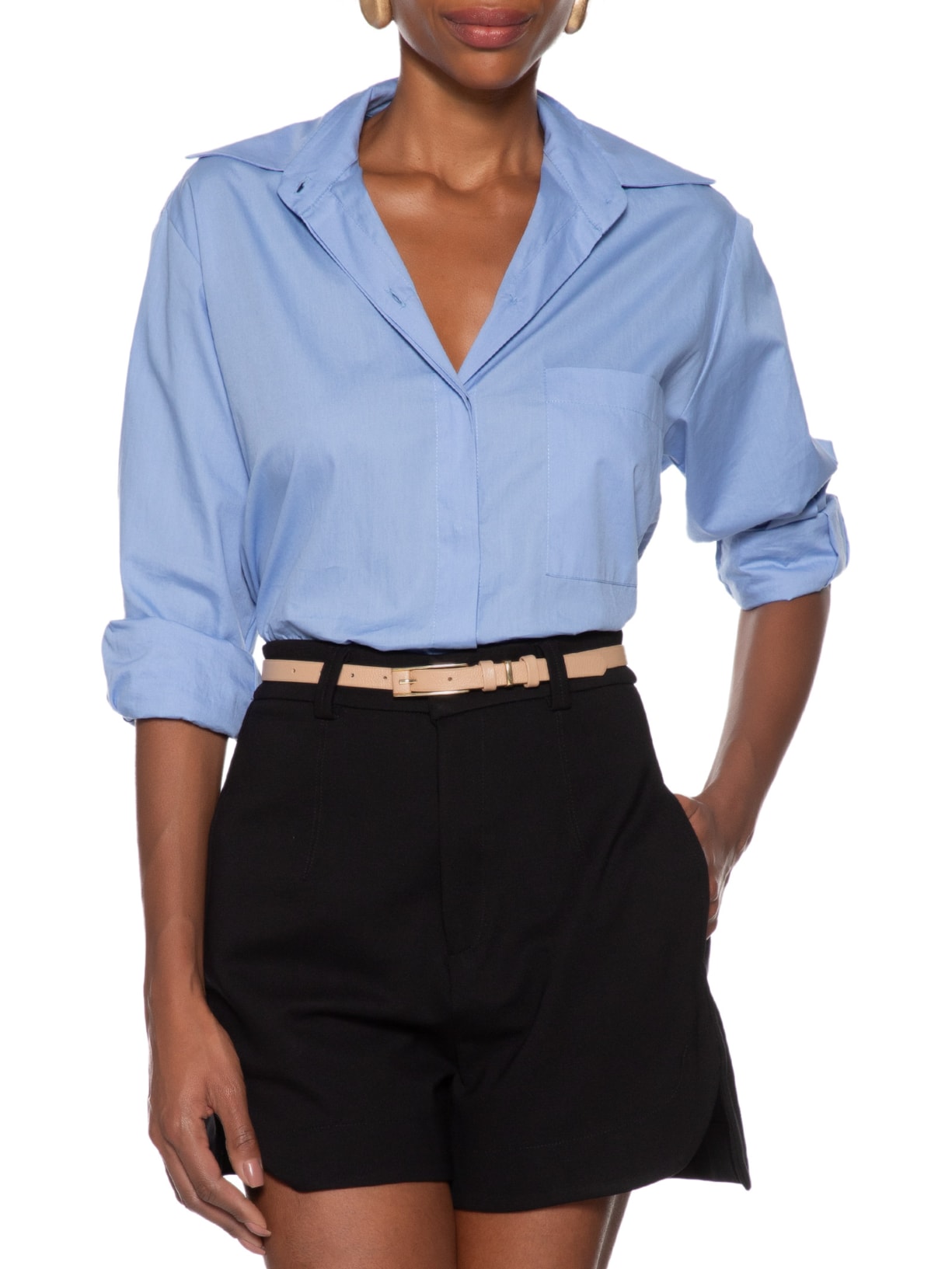 Cinto Feminino Couro Fino Com Fivela Retangular Bege Basiq