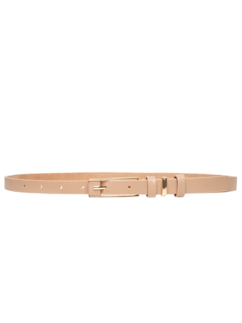Cinto Feminino Couro Fino Com Fivela Retangular - Bege